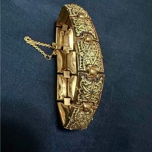 Damascene Goldtone Bracelet with Intricate Design